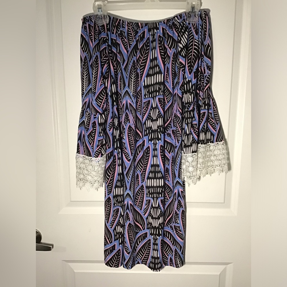 West Loop Boho Off-The-Shoulder Bell Sleeve Dress - Lace Trim Size XL